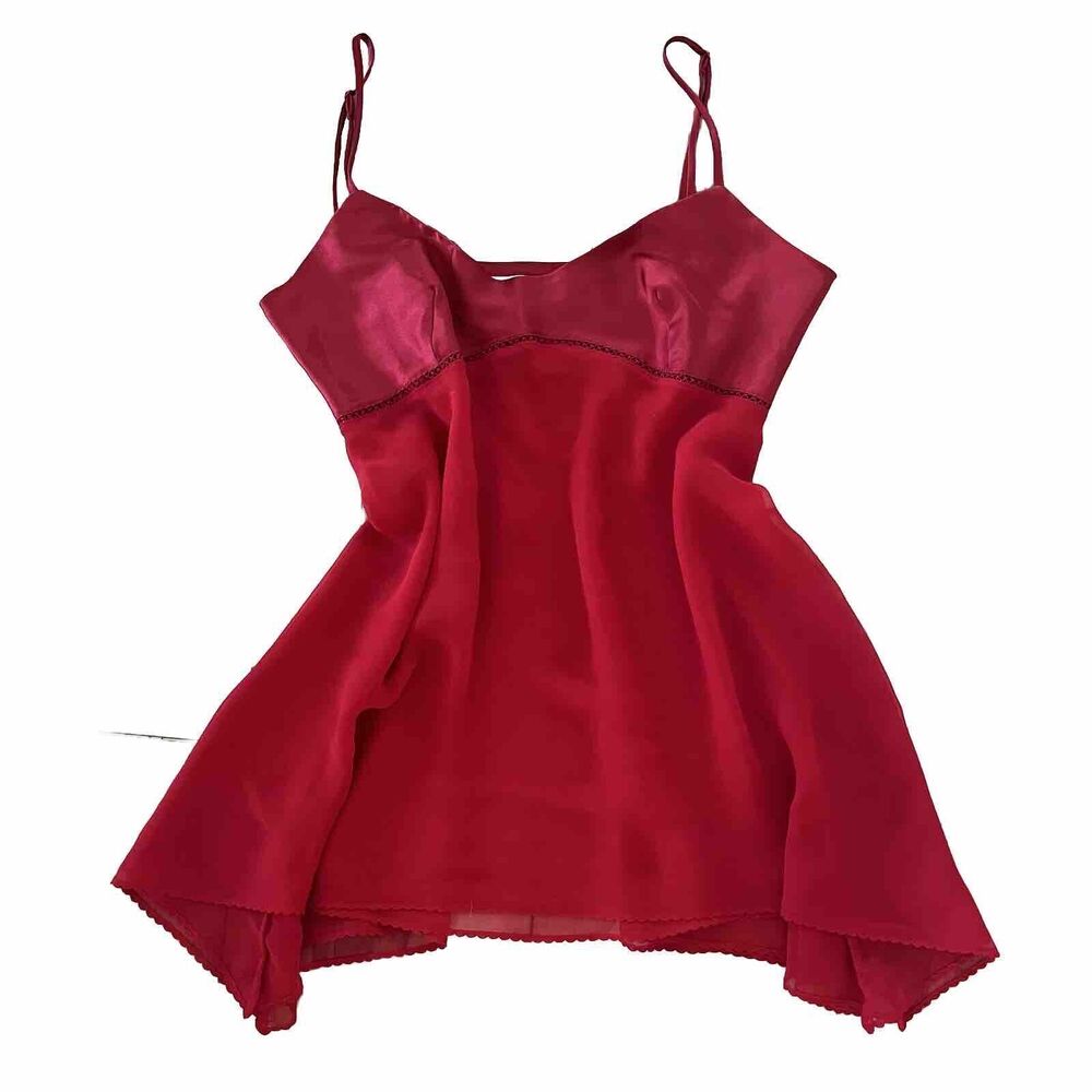 Victoria's Secret Sheer Red Chiffon & Satin Babydoll Negligee Chemise Size L